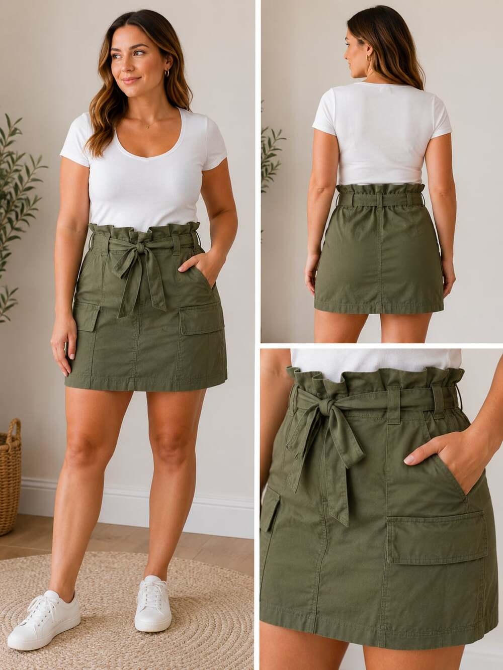 LOFT Petite Olive Green Paperbag Waist Cargo Mini Skirt C25LMG